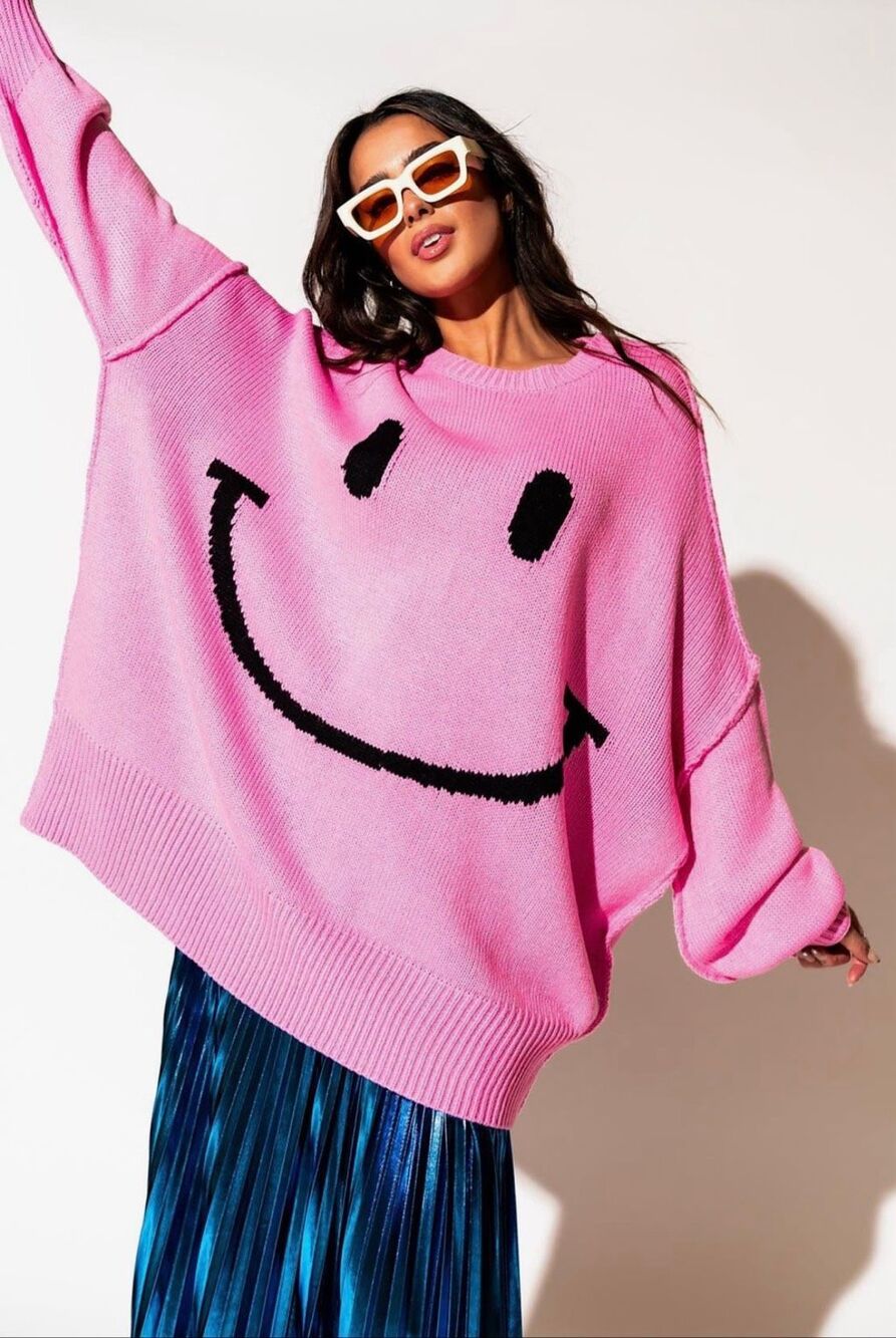 Dressed in Lala Serotonin Smile Oversized Knit in Bubblegum Pink Size 2X/3X